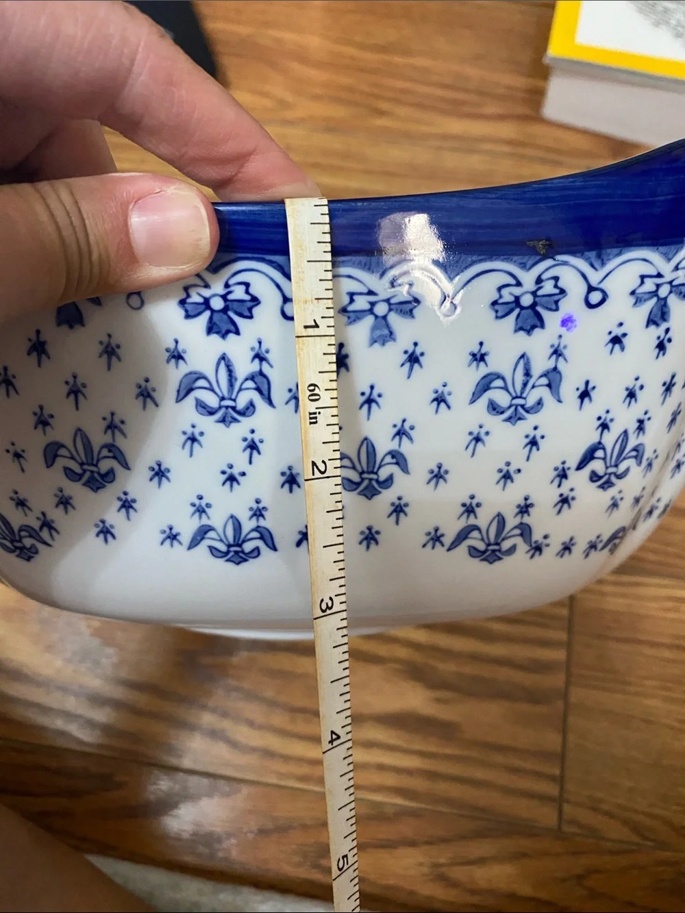 Vintage WCL Fleur De Lis Serving Dish Bowl Scalloped Corners, Blue And White